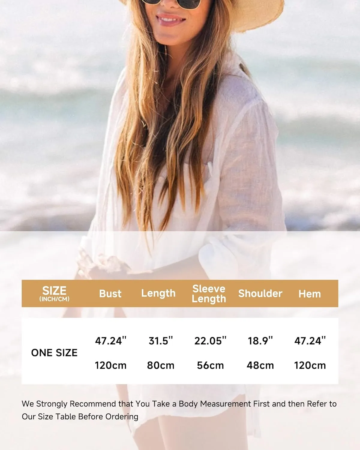 Bsubseach Women Long Sleeve Beach Shirt Blouses Bathing Suit Cover Up Button Down Collar