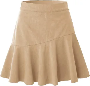 BTDECLAR Women's Corduroy Mini Skirt High Waisted Zip Up Pleated A Line Short Skater Skirt Casual Fall Spring Flared Skirts
