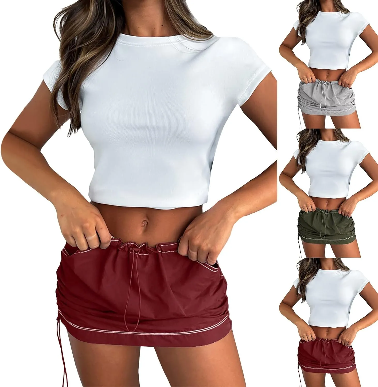 Casual Cargo Skirt for Women High Waisted Skirts Jean Skirt with Pockets Spring Dresses for Women's Novelty