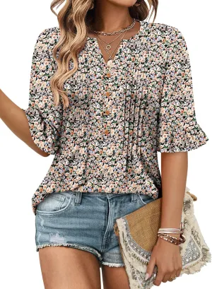 CHICZONE Womens 3/4 Length Bell Sleeve Tops Loose Summer Tunic Shirts Dressy Casual Blouses
