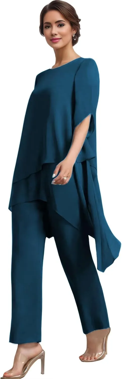 Chiffon Mother of The Bride Pant Suits for Women 2 PCS Pant Suits for Women Dressy 2025