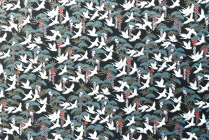 Chiyogami Flying Cranes on Black