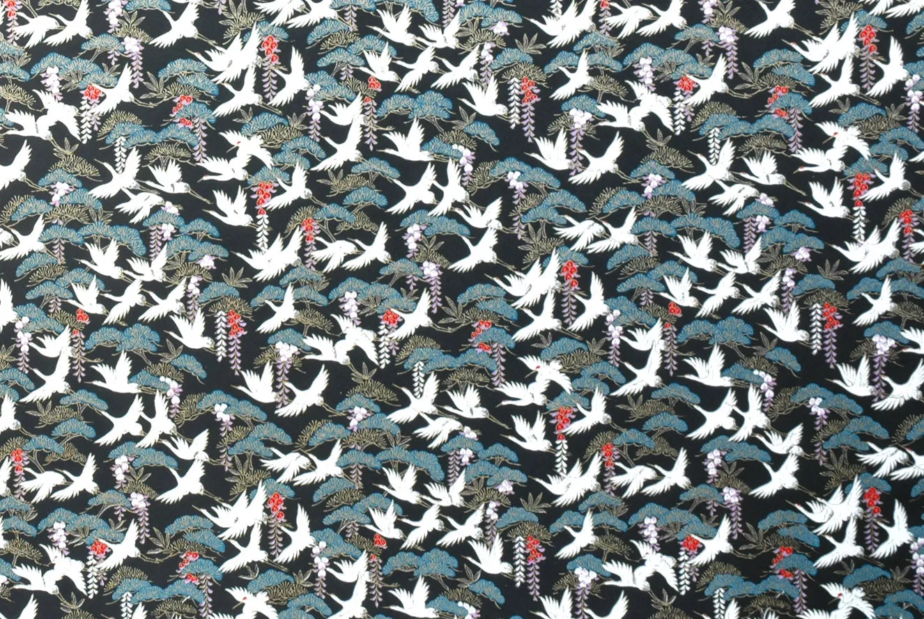 Chiyogami Flying Cranes on Black