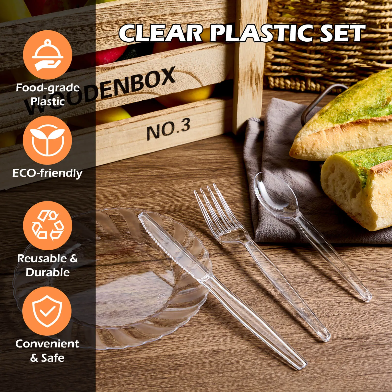 Clear Plastic Knifes&Spoons&Folks(Set of 3)
