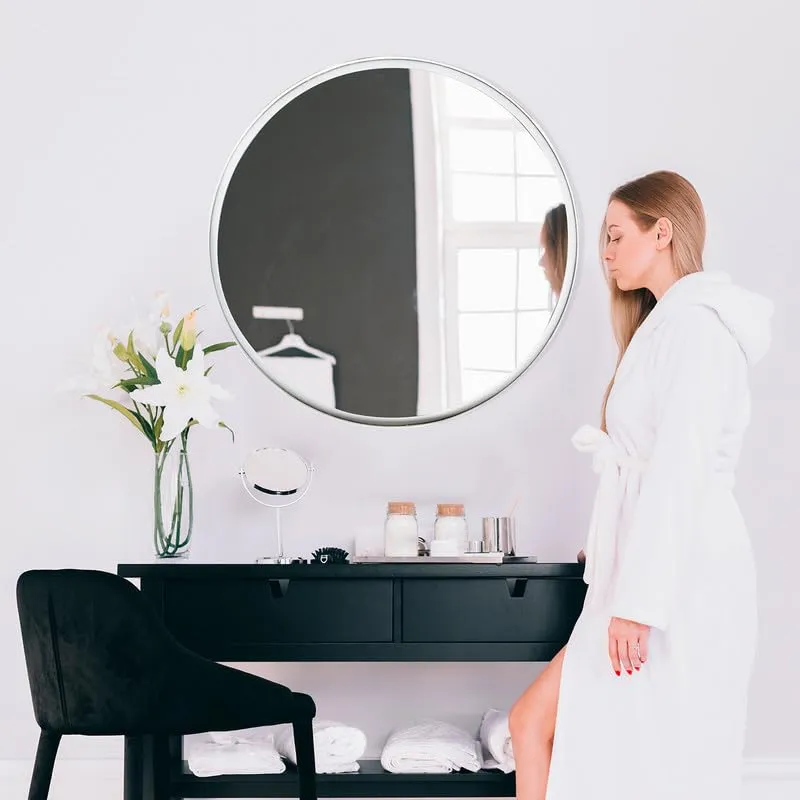 COCOVEY Texture Matt White Mild Steel Mirror for Bedroom, Living Room,Dressing Room,Bathroom, Home, Office Wall Mounted Decorative Mirror