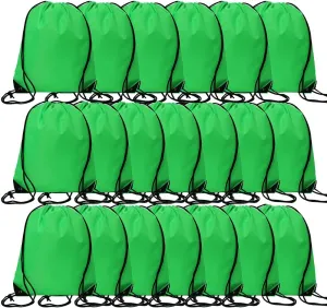 CODOBON 20 Pcs Drawstring Bags, Bulk Draw String Backpack, Cinch Polyester Bag for Gym Sport, Green