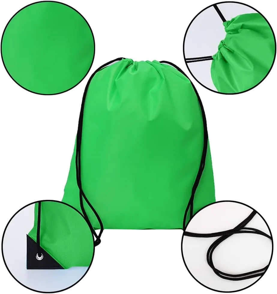 CODOBON 20 Pcs Drawstring Bags, Bulk Draw String Backpack, Cinch Polyester Bag for Gym Sport, Green