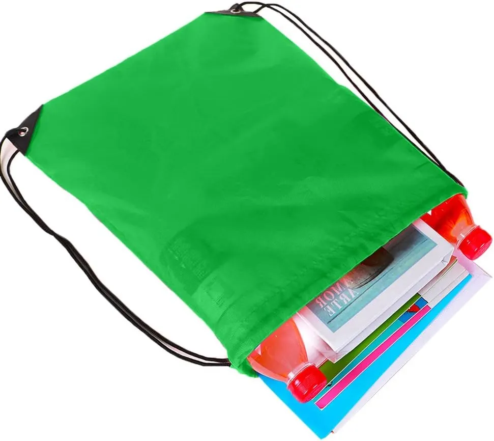 CODOBON 20 Pcs Drawstring Bags, Bulk Draw String Backpack, Cinch Polyester Bag for Gym Sport, Green