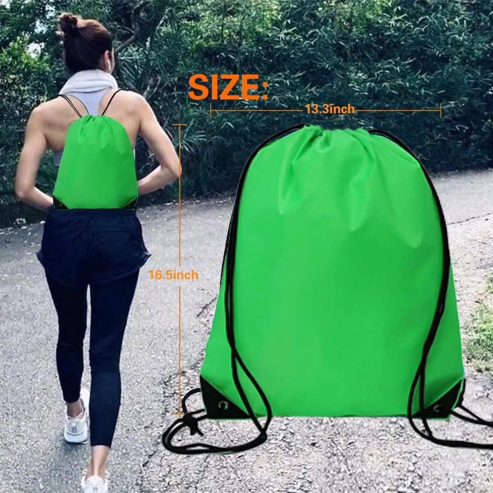 CODOBON 20 Pcs Drawstring Bags, Bulk Draw String Backpack, Cinch Polyester Bag for Gym Sport, Green