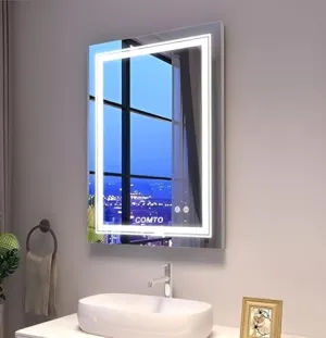 COMTO Round Corner Dimmable Lighted Vanity LED Mirror for Bathroom, Anti Fog Wall Mount Mirror Led Bathroom Mirror with Lights Designer Mirror for Bedroom (24X28 Inch) (24x28)