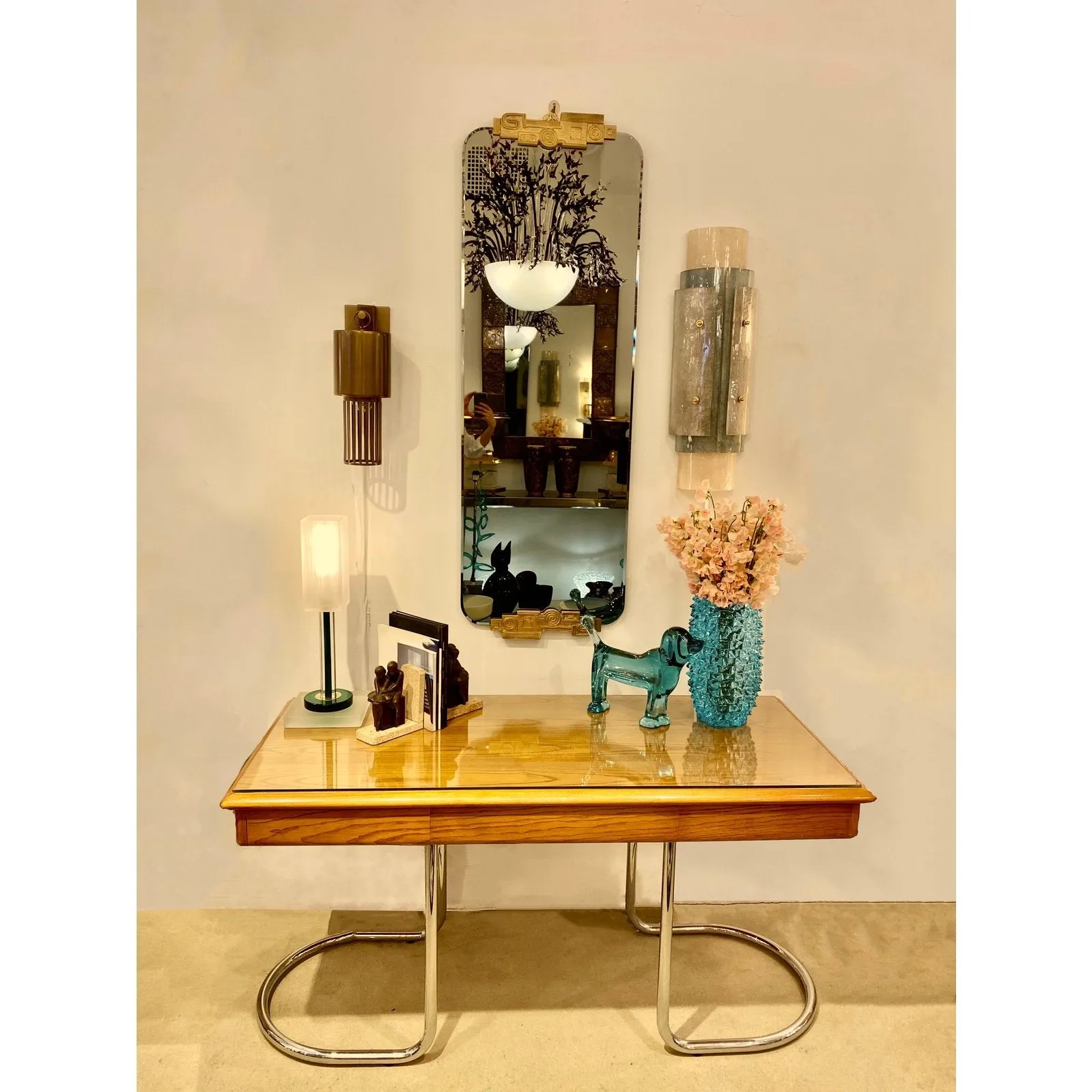 Contemporary Italian Industrial Ethnic Chic Bronze Tall Smoked Glass Mirror