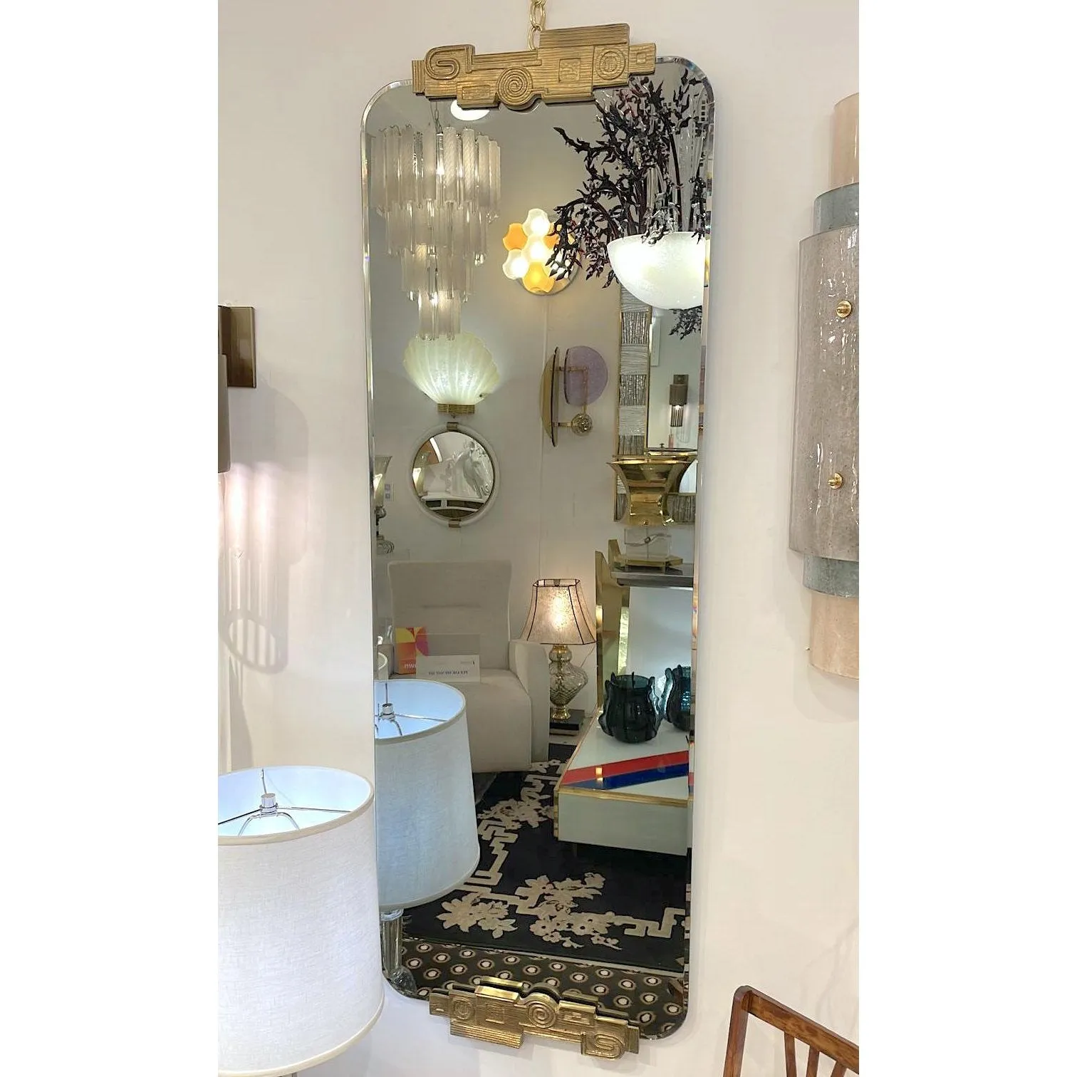 Contemporary Italian Industrial Ethnic Chic Bronze Tall Smoked Glass Mirror