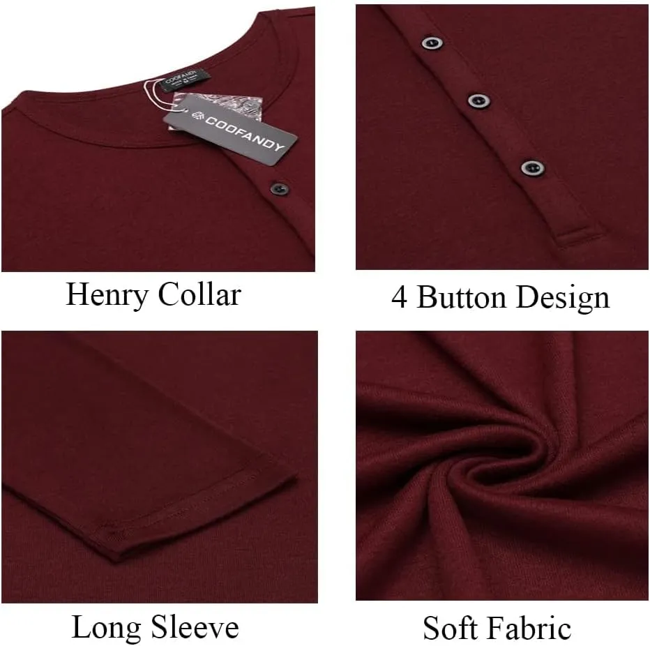 COOFANDY Men's 2Pack Slim Fit Henley Shirts Long Sleeve Lightweight Fashion Casual Cotton Basic T Shirts