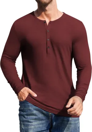COOFANDY Men's 2Pack Slim Fit Henley Shirts Long Sleeve Lightweight Fashion Casual Cotton Basic T Shirts