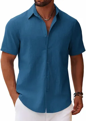 COOFANDY Men's Button Down Short Sleeve Shirt Casual Cotton Summer Beach Linen Wedding Shirts with Pocket