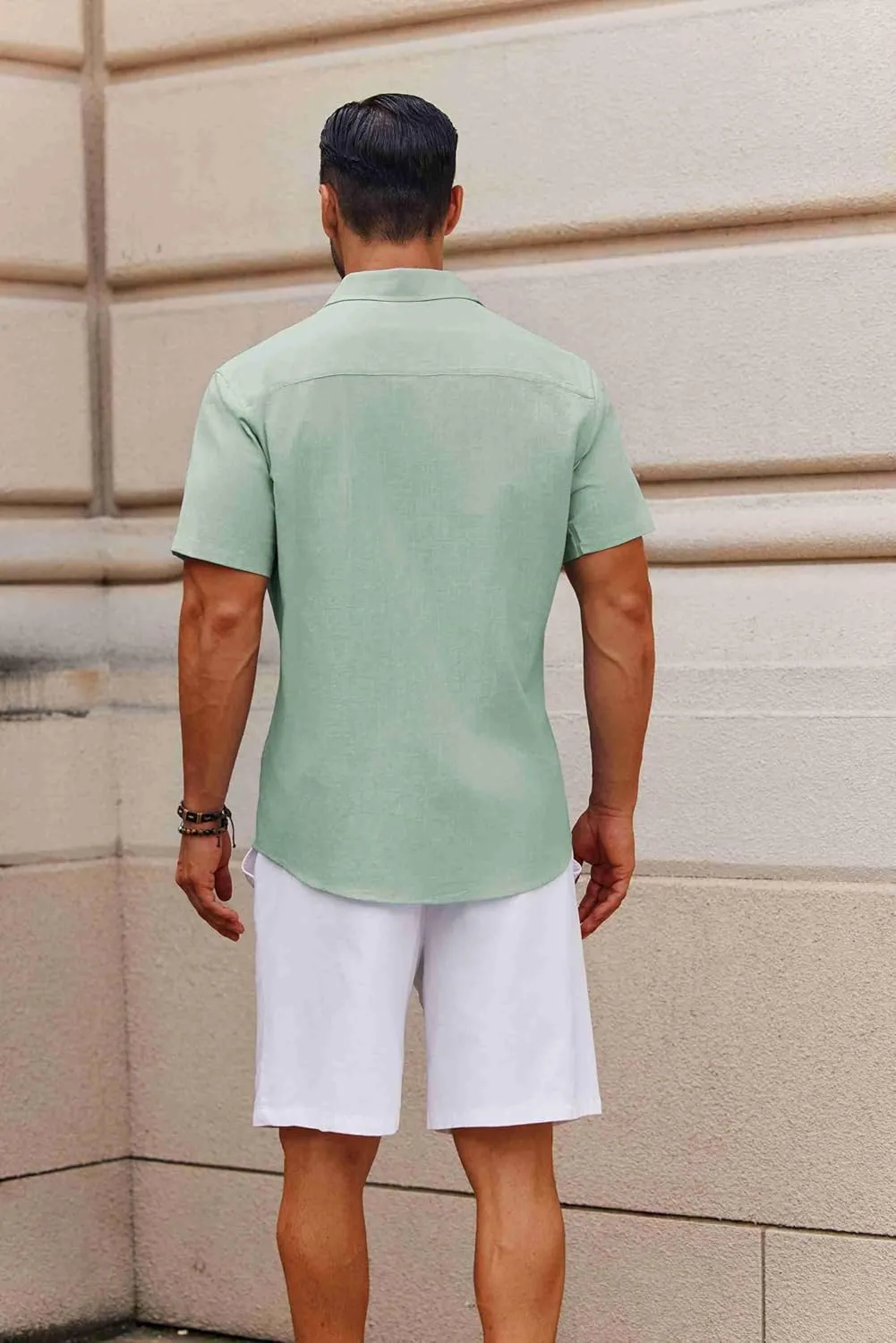 COOFANDY Men's Button Down Short Sleeve Shirt Casual Cotton Summer Beach Linen Wedding Shirts with Pocket