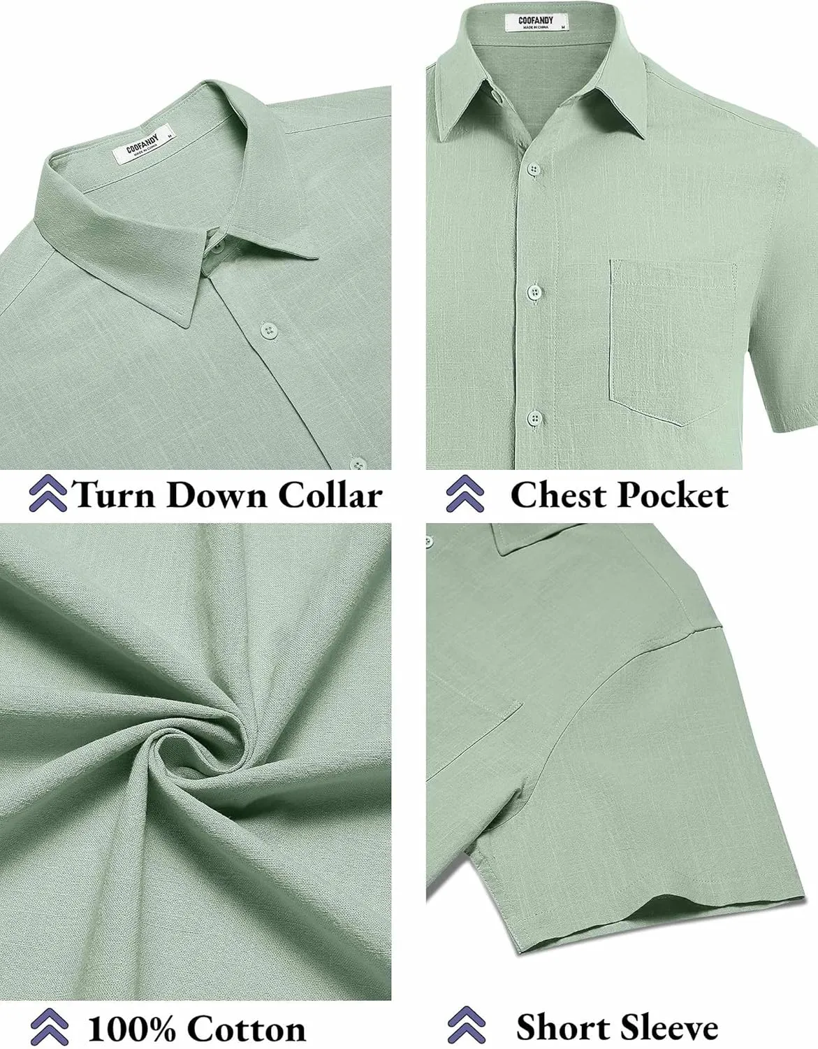 COOFANDY Men's Button Down Short Sleeve Shirt Casual Cotton Summer Beach Linen Wedding Shirts with Pocket
