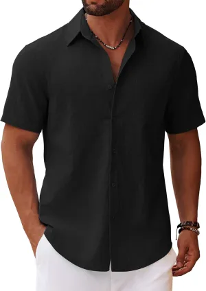COOFANDY Men's Button Down Short Sleeve Shirt Casual Cotton Summer Beach Linen Wedding Shirts with Pocket