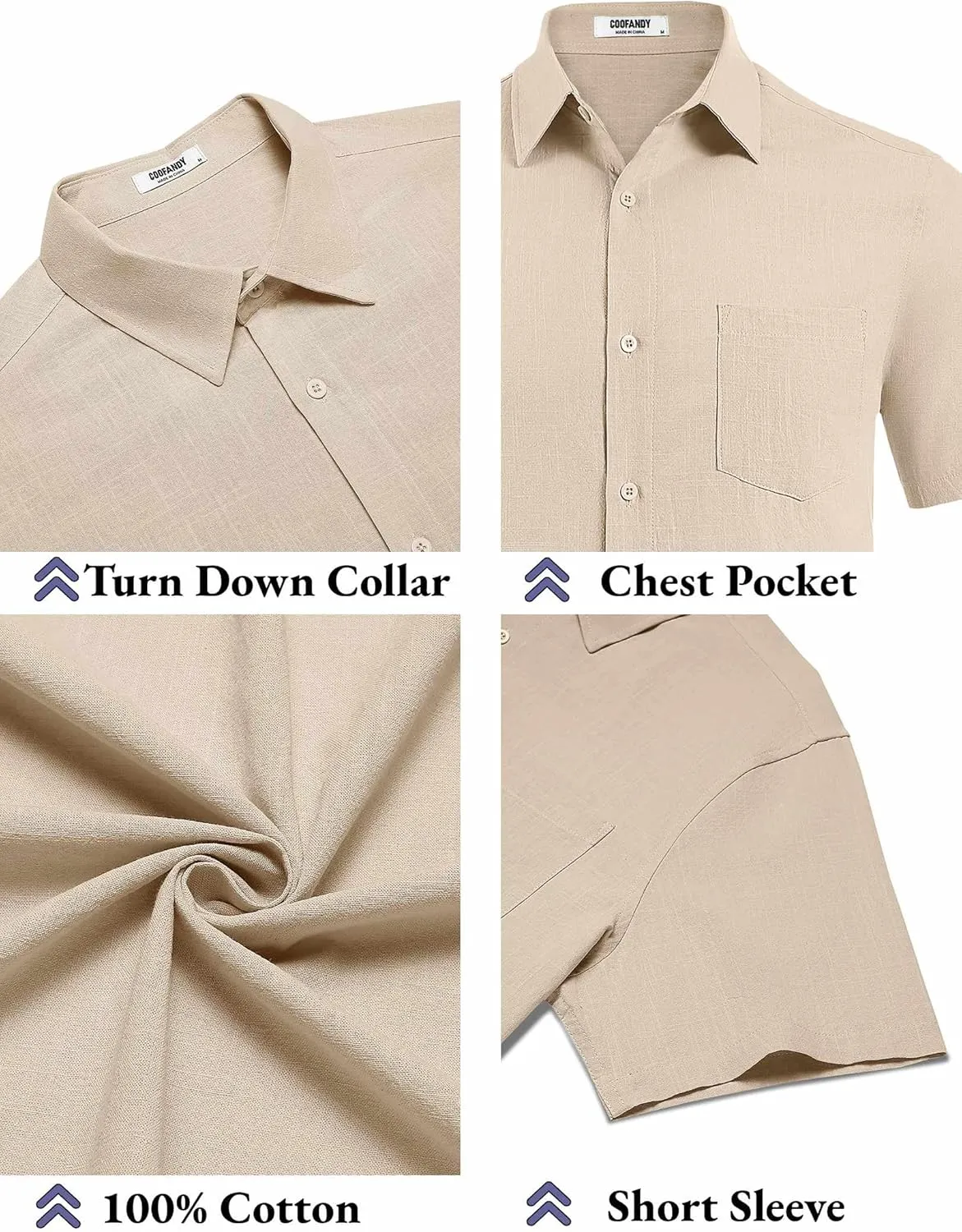 COOFANDY Men's Button Down Short Sleeve Shirt Casual Cotton Summer Beach Linen Wedding Shirts with Pocket