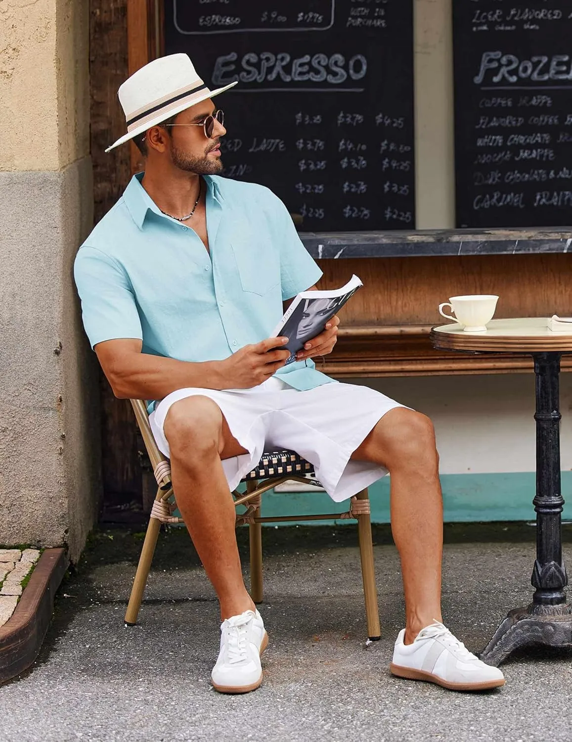 COOFANDY Men's Button Down Short Sleeve Shirt Casual Cotton Summer Beach Linen Wedding Shirts with Pocket