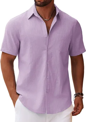 COOFANDY Men's Button Down Short Sleeve Shirt Casual Cotton Summer Beach Linen Wedding Shirts with Pocket
