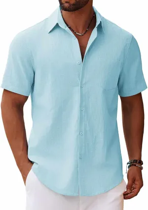 COOFANDY Men's Button Down Short Sleeve Shirt Casual Cotton Summer Beach Linen Wedding Shirts with Pocket