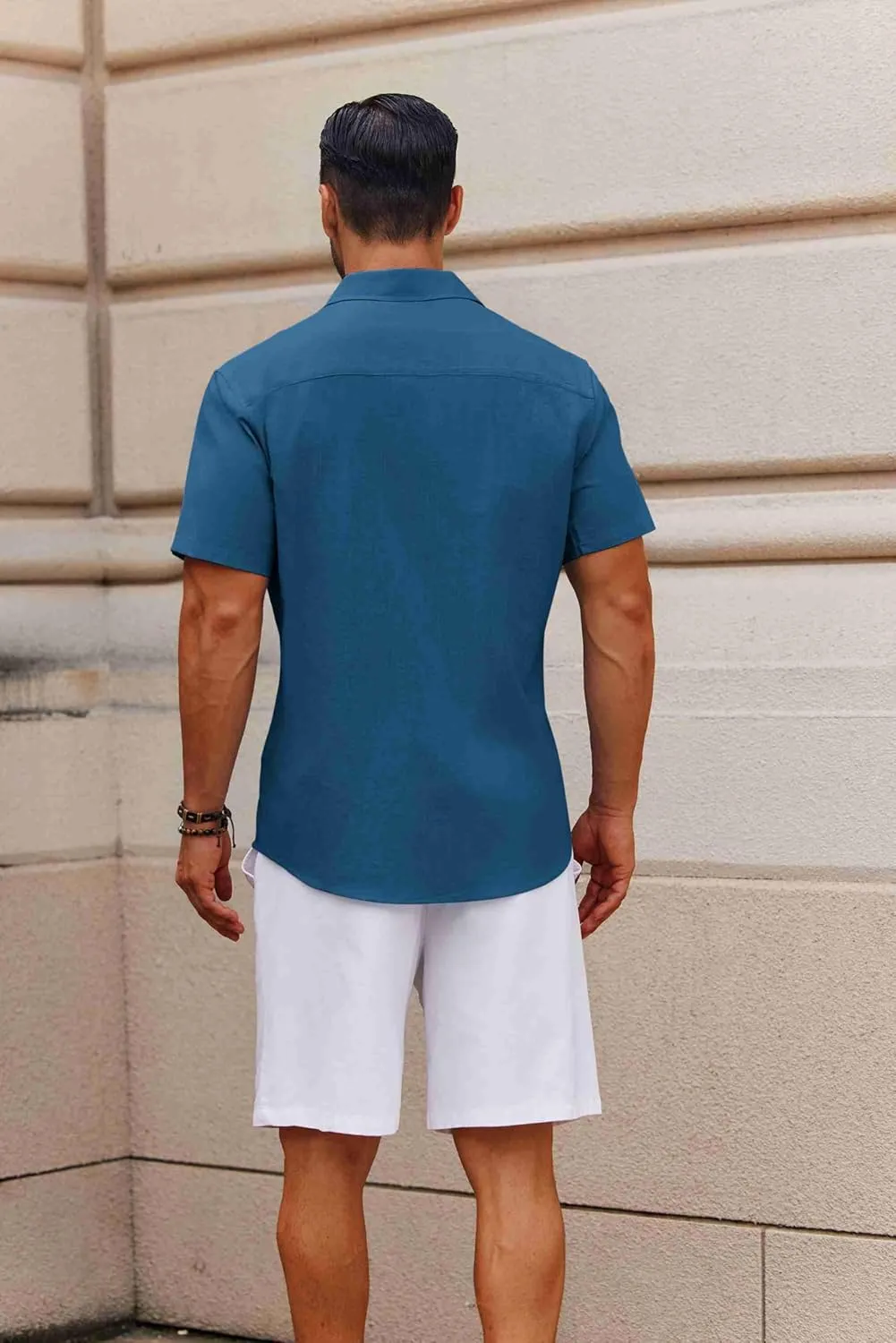 COOFANDY Men's Button Down Short Sleeve Shirt Casual Cotton Summer Beach Linen Wedding Shirts with Pocket