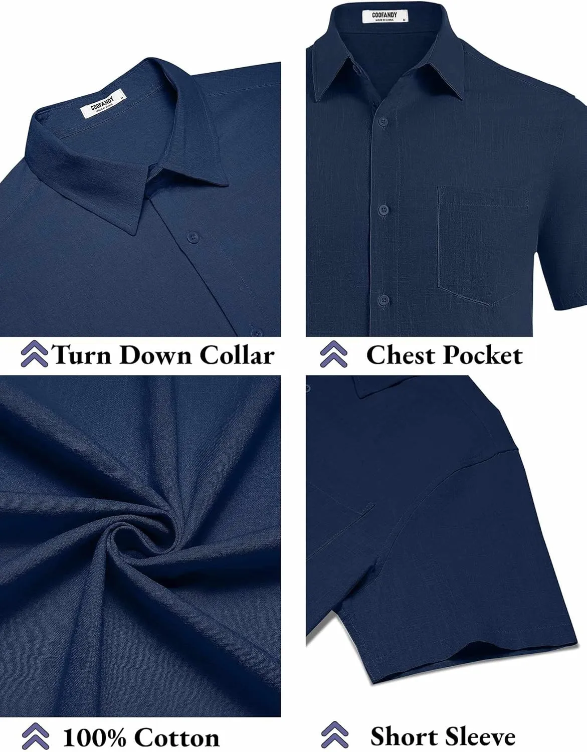 COOFANDY Men's Button Down Short Sleeve Shirt Casual Cotton Summer Beach Linen Wedding Shirts with Pocket