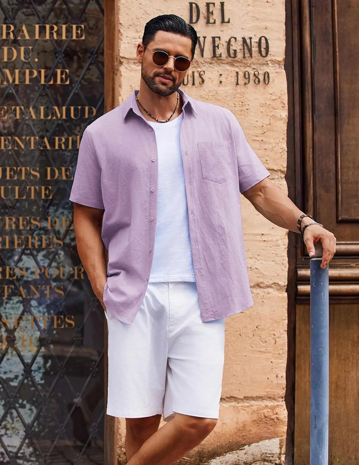 COOFANDY Men's Button Down Short Sleeve Shirt Casual Cotton Summer Beach Linen Wedding Shirts with Pocket