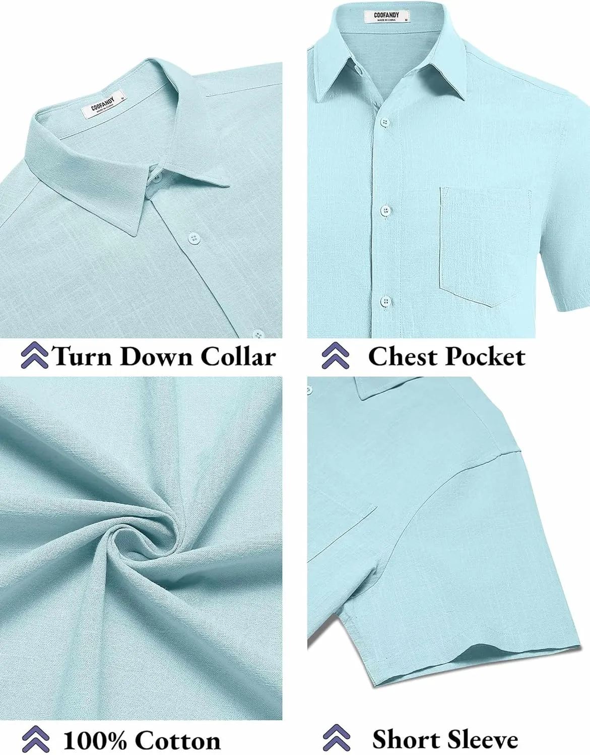 COOFANDY Men's Button Down Short Sleeve Shirt Casual Cotton Summer Beach Linen Wedding Shirts with Pocket