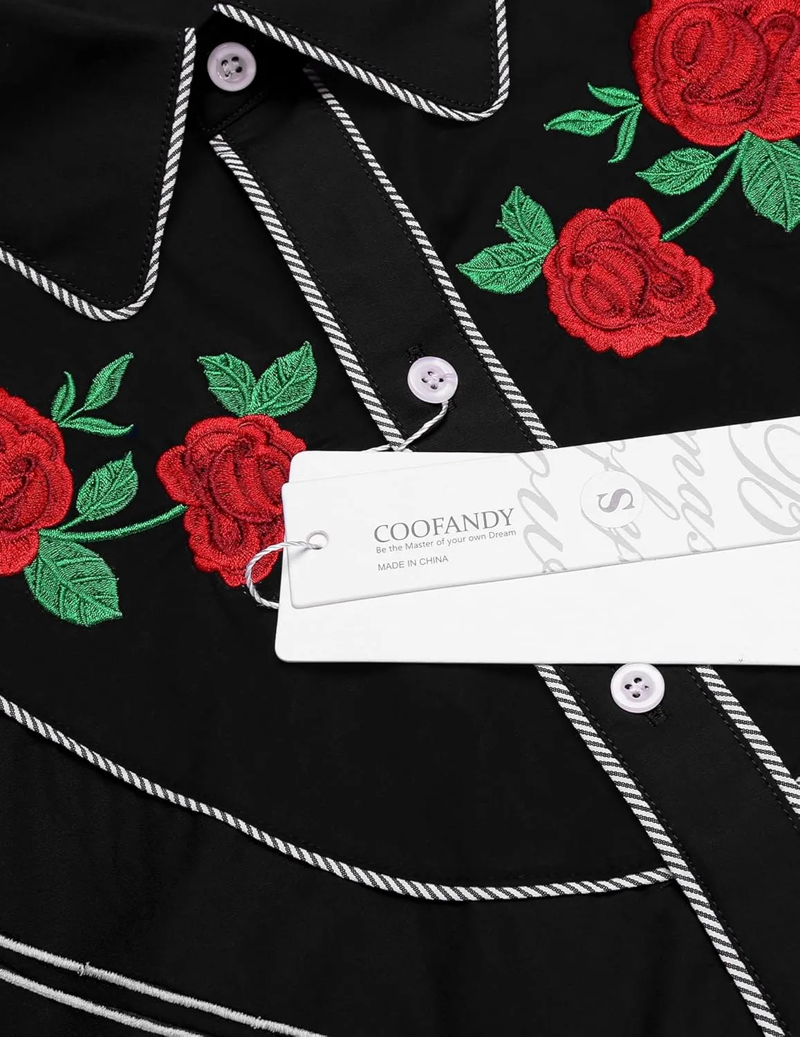 COOFANDY Men's Cowboy Shirtss Embroidered Rose Design Shirts Western Long Sleeve Button Down Shirts