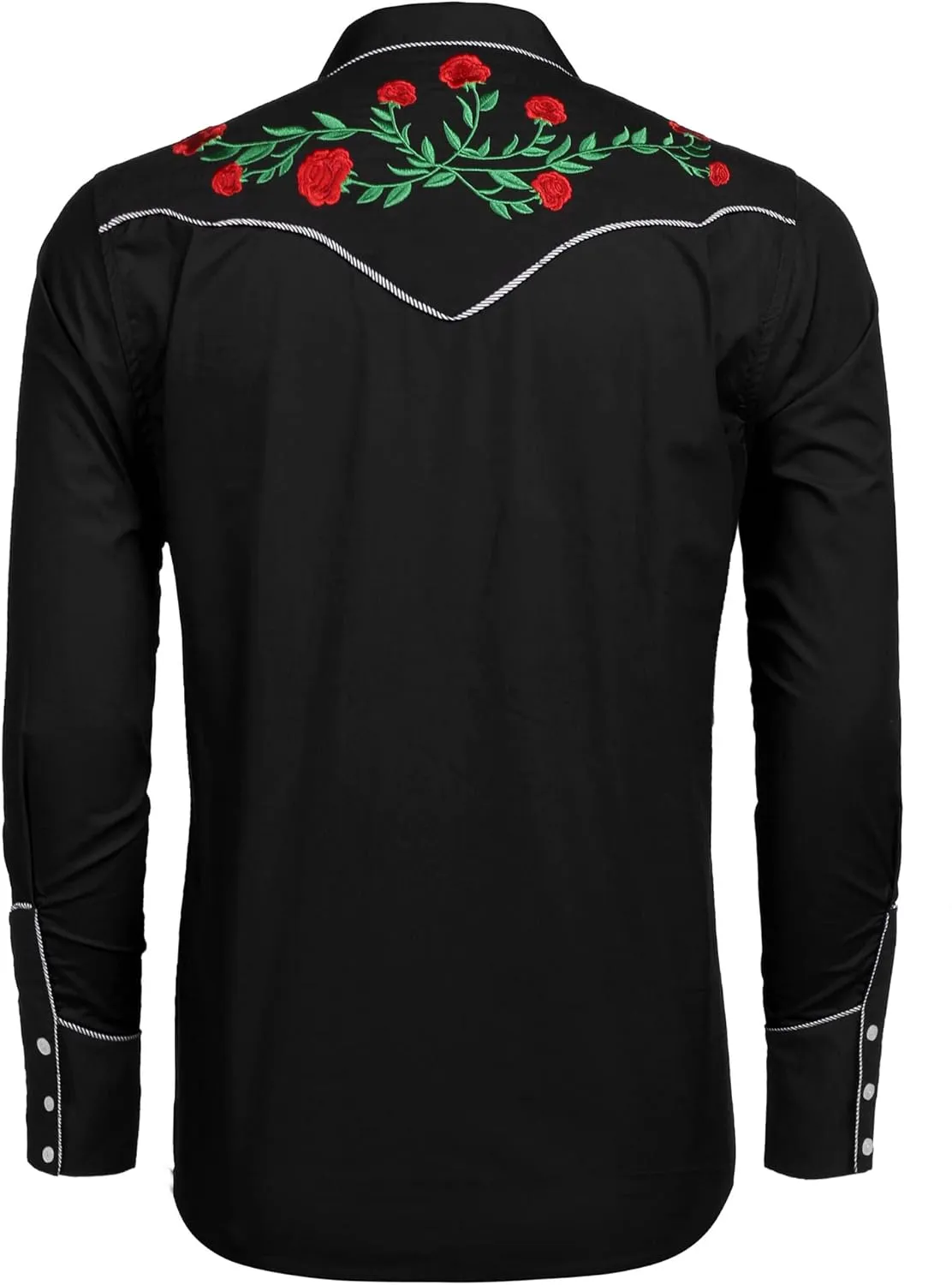 COOFANDY Men's Cowboy Shirtss Embroidered Rose Design Shirts Western Long Sleeve Button Down Shirts
