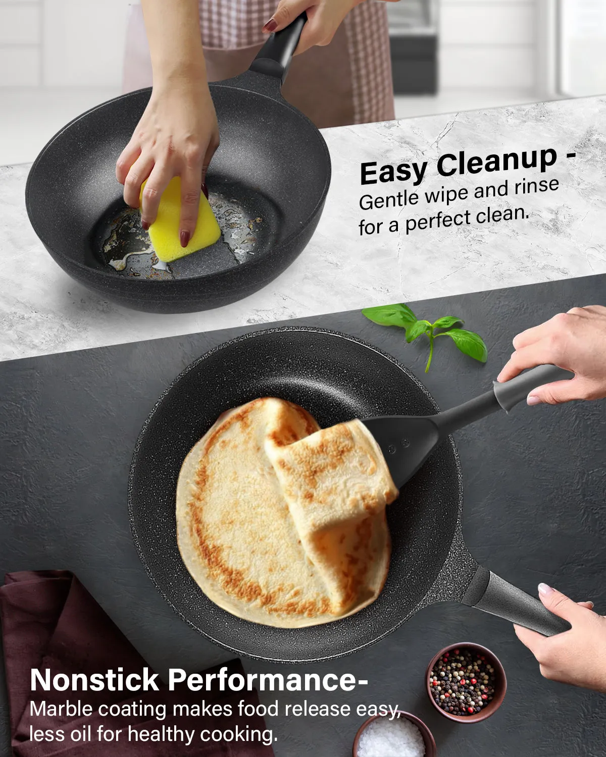 Cook N Home Marble Nonstick Cookware Saute Fry Pan 12-inch Made in Korea