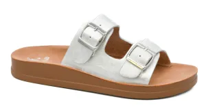 Corkys Lets Be Real White Metallic Sandal