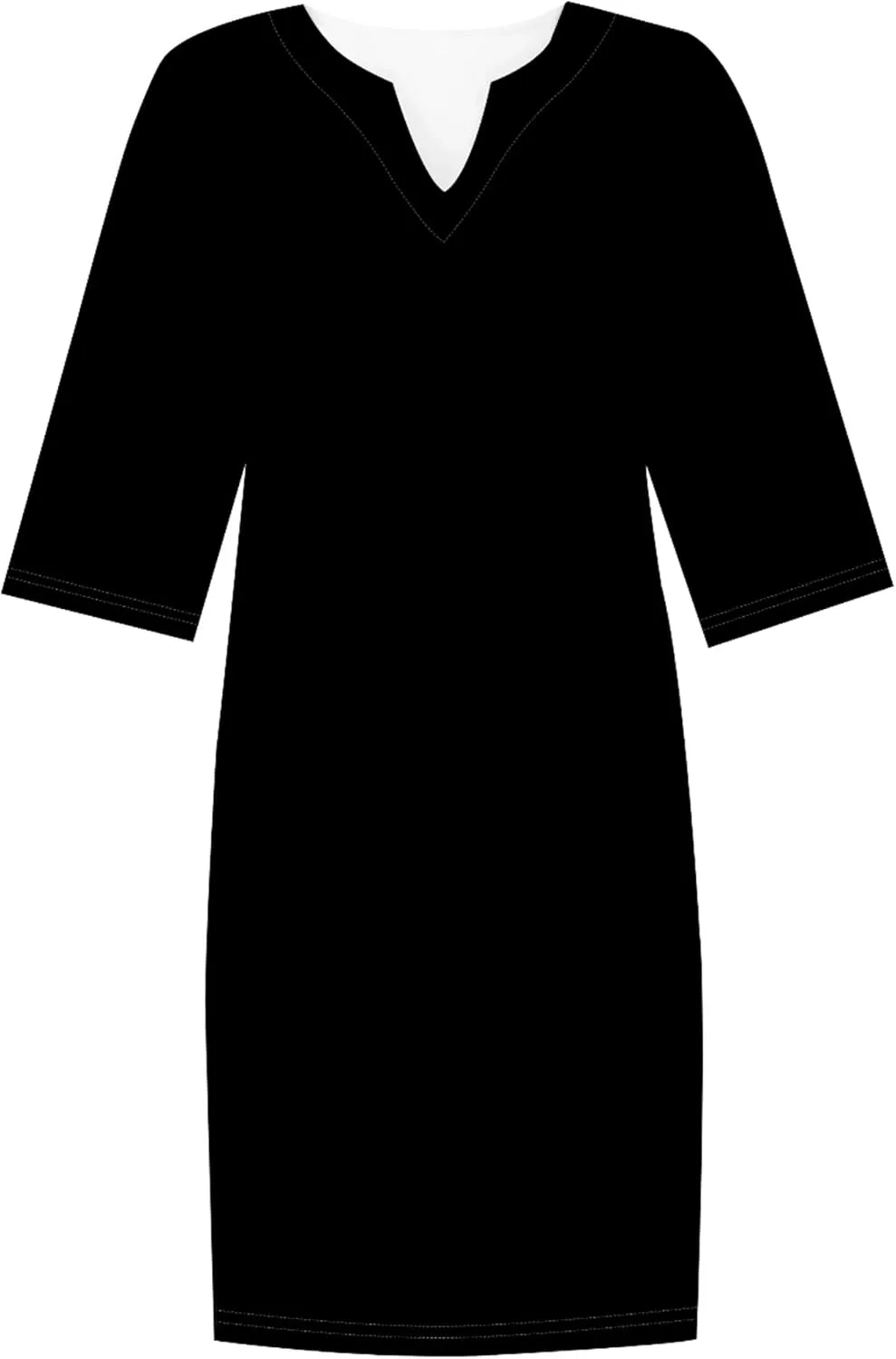 Cotton Linen Solid Baggy Dresses for Women 2024 Summer Elegant V Neck 3/4 Sleeve Midi Casual Beach T Shirt Maxi Sun Dress