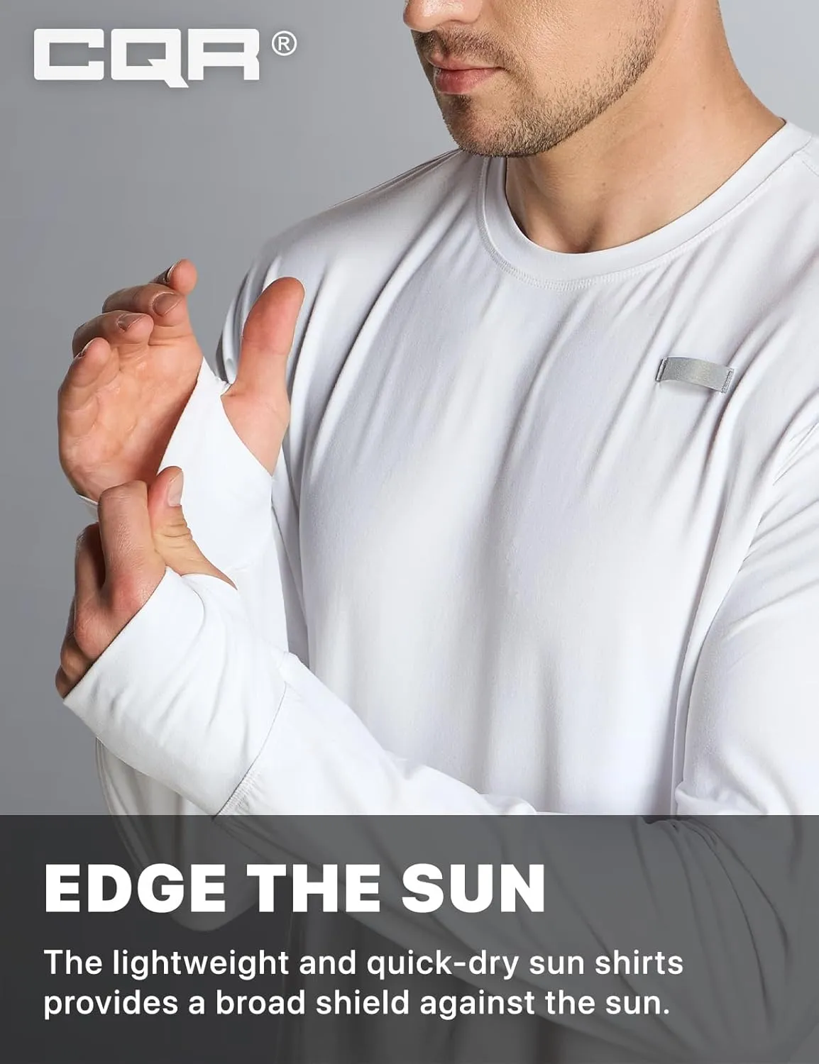 CQR Men's UPF50  Sun Protection Shirts, Quick Dry Long Sleeve Rash Guard, Athletic Running Workout Fishing Cooling Shirts