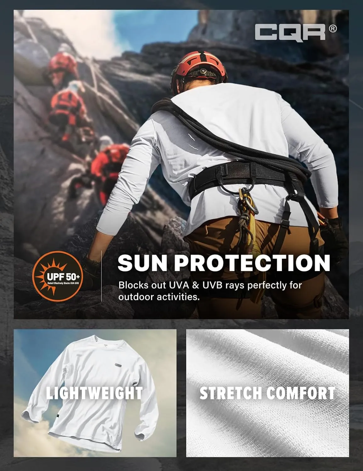 CQR Men's UPF50  Sun Protection Shirts, Quick Dry Long Sleeve Rash Guard, Athletic Running Workout Fishing Cooling Shirts