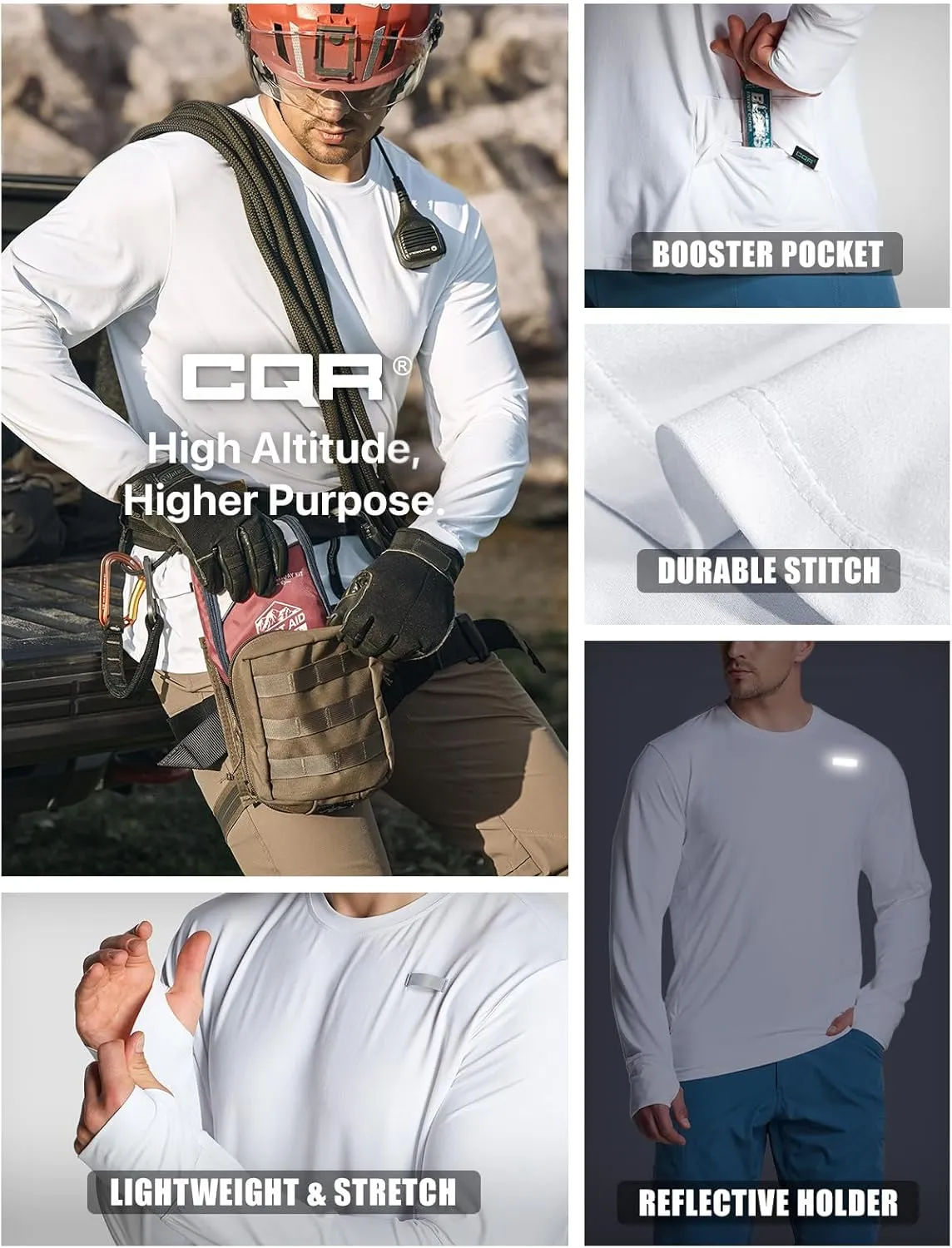 CQR Men's UPF50  Sun Protection Shirts, Quick Dry Long Sleeve Rash Guard, Athletic Running Workout Fishing Cooling Shirts
