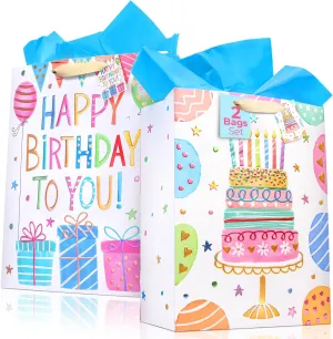 Craftorama 16" Extra Large Happy Birthday Gift Bags with Tissue Paper  Large Birthday Bags for Women, Kids, Boys, Girls, and Men  Festive Gift Bag with Matching Tags, Perfect for Presents (2 Pack)