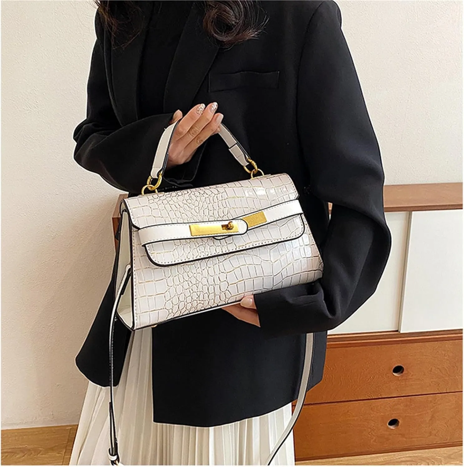 Crocodile Print Solid Colour Tote Shoulder Crossbody Women's Bag