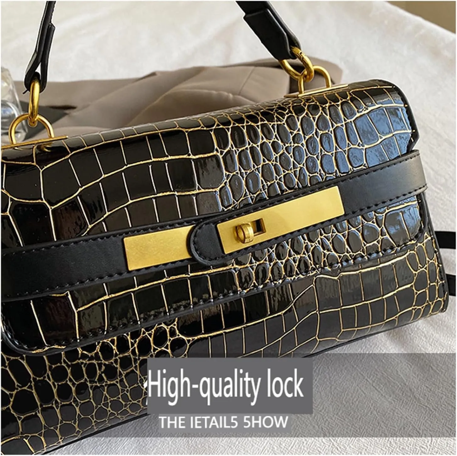Crocodile Print Solid Colour Tote Shoulder Crossbody Women's Bag
