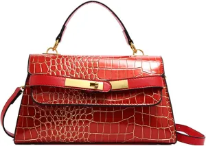 Crocodile Print Solid Colour Tote Shoulder Crossbody Women's Bag