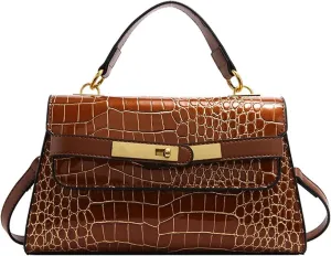 Crocodile Print Solid Colour Tote Shoulder Crossbody Women's Bag