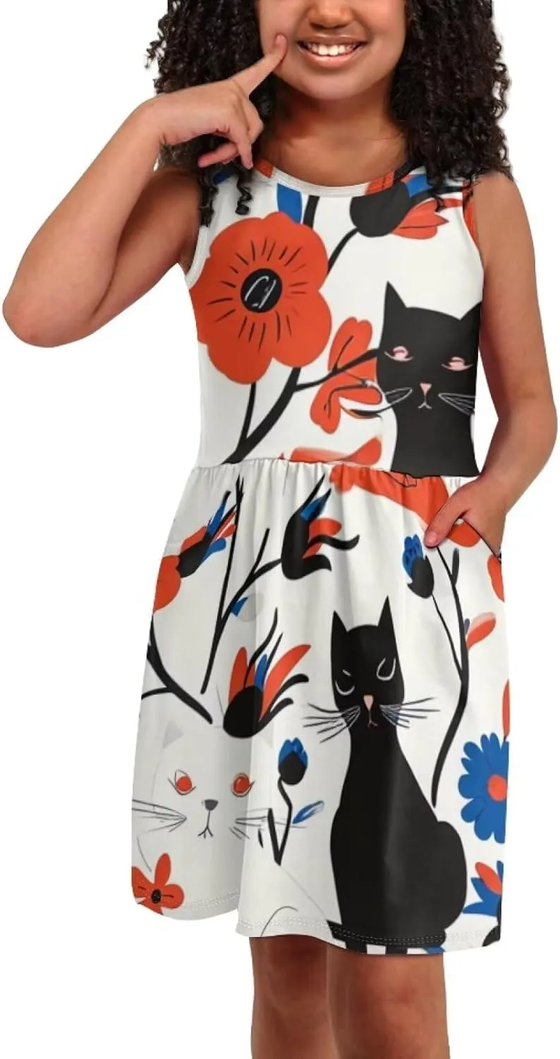 Cute Animal Dress for Girls Sleeveless Loose Fit Summer Dresses with Pockets Swing Sundress