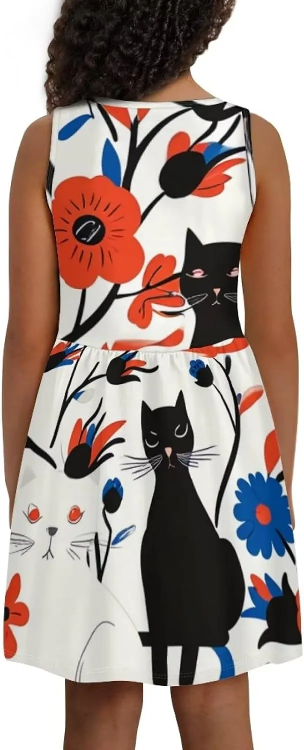 Cute Animal Dress for Girls Sleeveless Loose Fit Summer Dresses with Pockets Swing Sundress