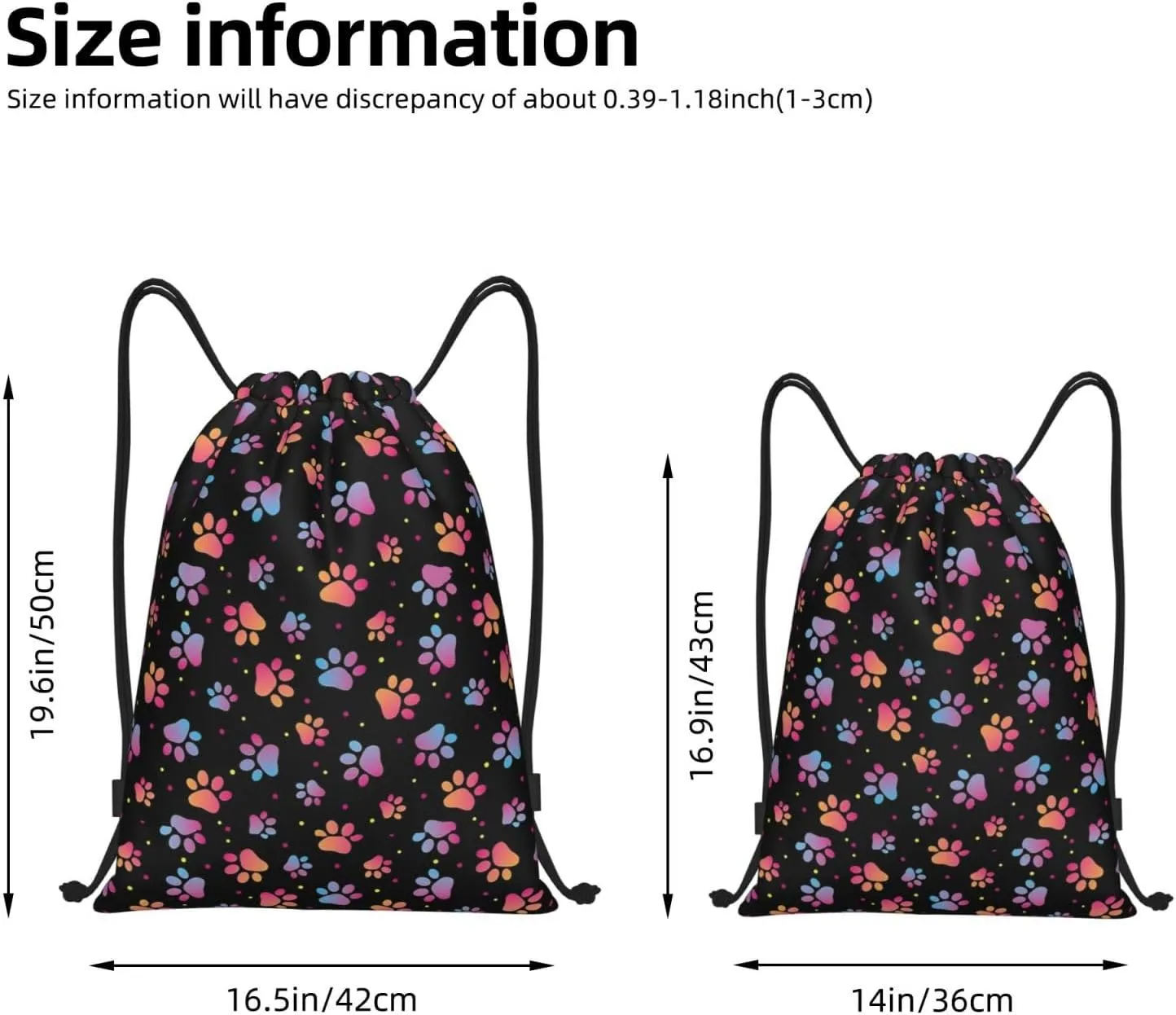 Cute Dog Paw Print Drawstring Backpack Adjustable Bag Sackpack Paws Bags for Gym Shopping Sport Yoga