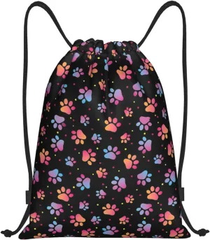 Cute Dog Paw Print Drawstring Backpack Adjustable Bag Sackpack Paws Bags for Gym Shopping Sport Yoga