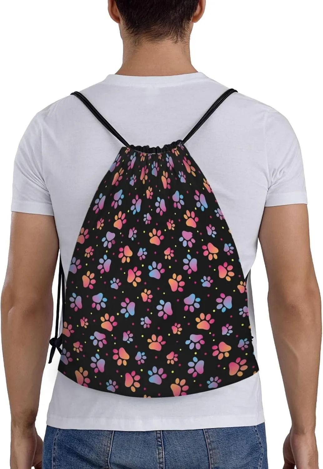 Cute Dog Paw Print Drawstring Backpack Adjustable Bag Sackpack Paws Bags for Gym Shopping Sport Yoga