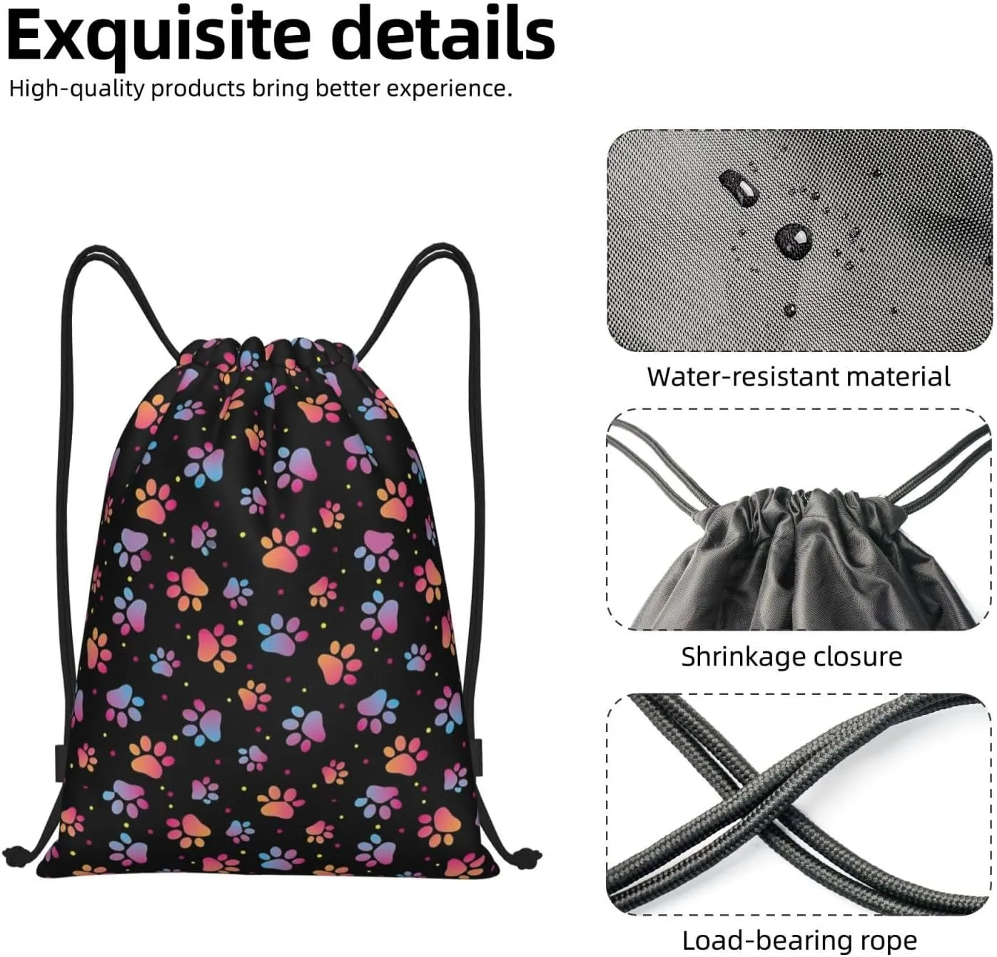 Cute Dog Paw Print Drawstring Backpack Adjustable Bag Sackpack Paws Bags for Gym Shopping Sport Yoga