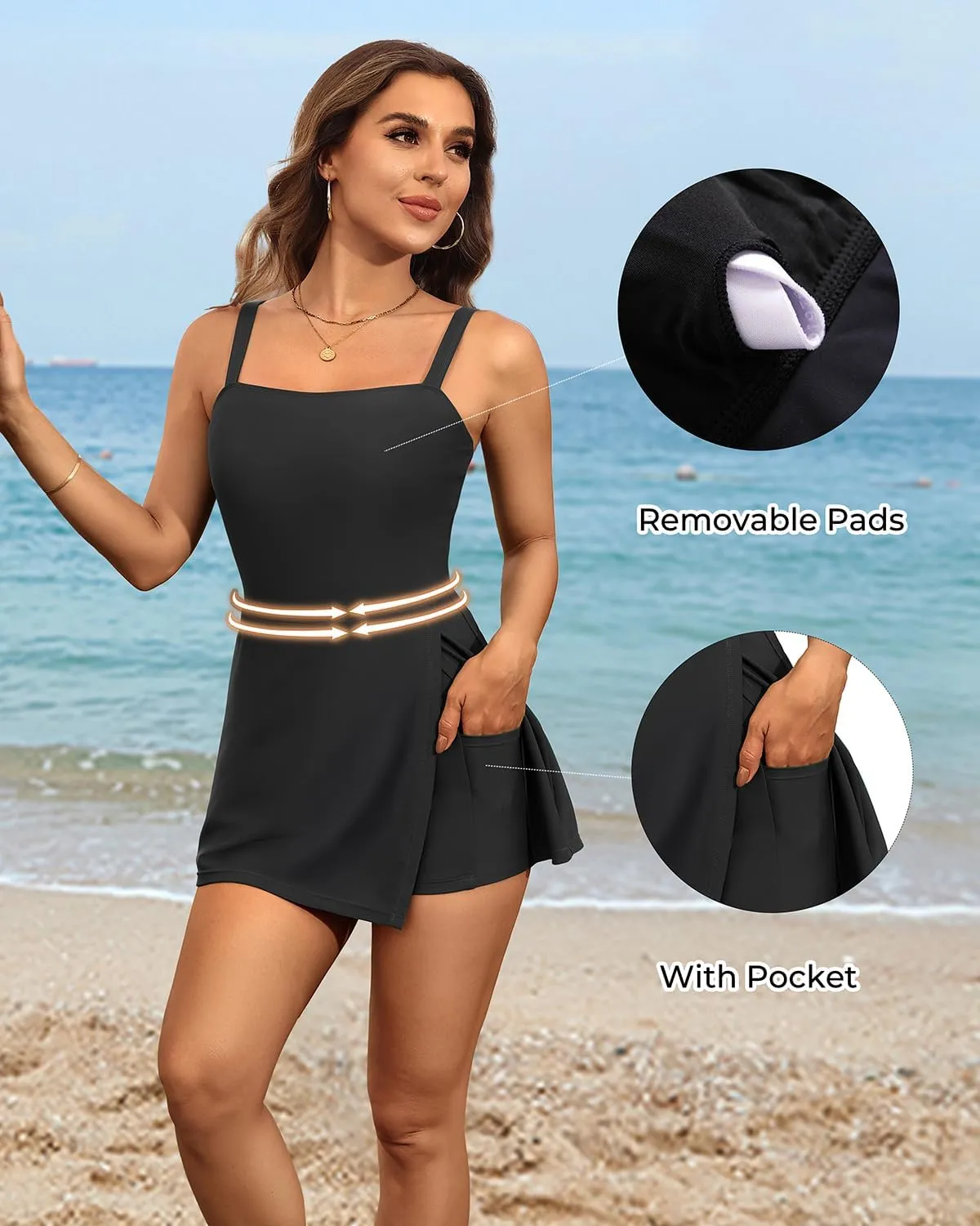 Daci Women's One Piece Swimdress - Tummy Control Swimsuit Full Coverage Modest Skirted Bathing Suit with Pockets 2025